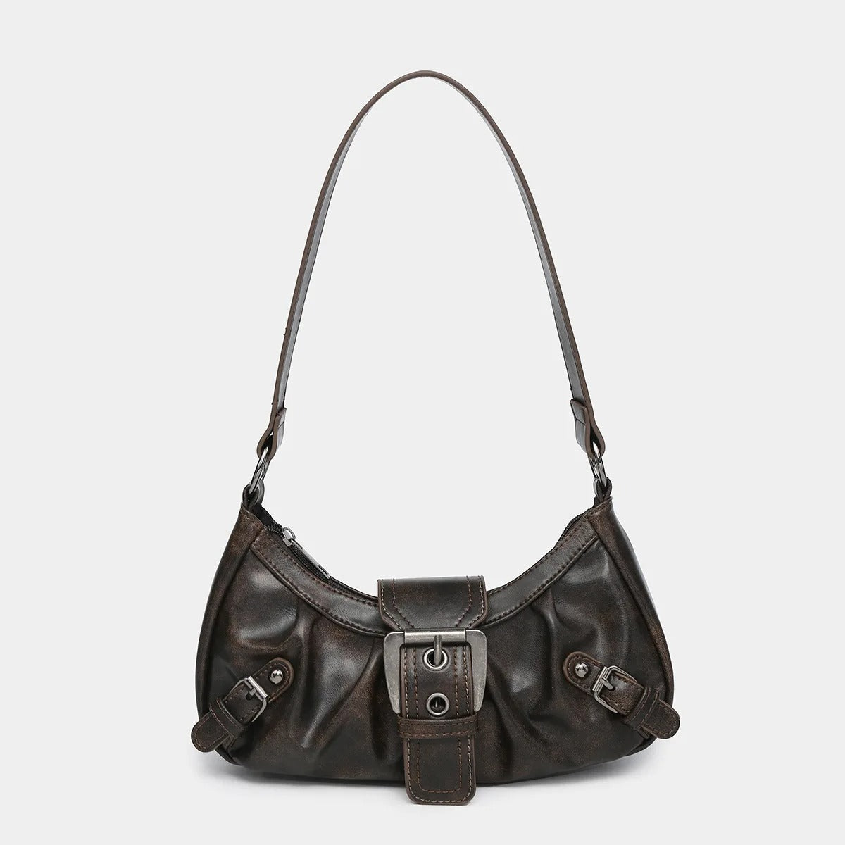 Vintage-Inspired Shoulder Bag with Buckle