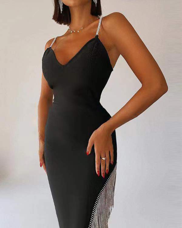 V-Neck Fringe Dress for Women