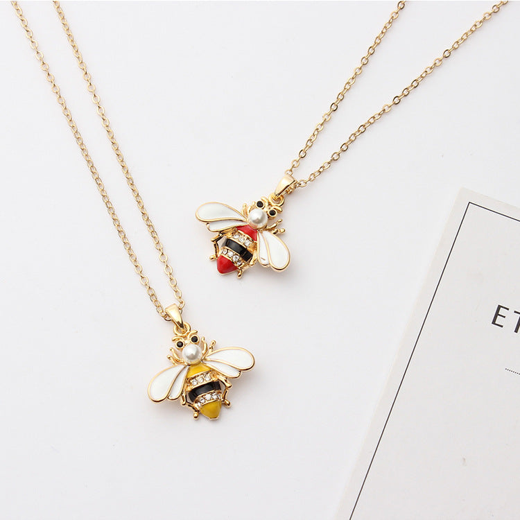 Korean Bee & Pearl Drop Necklace