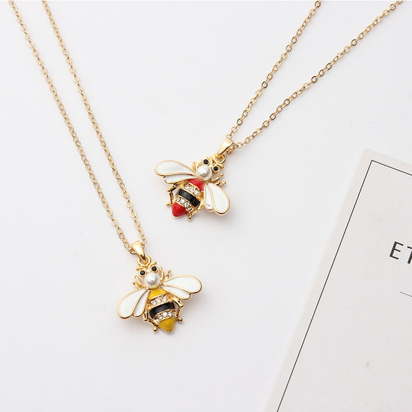 Korean Bee & Pearl Drop Necklace