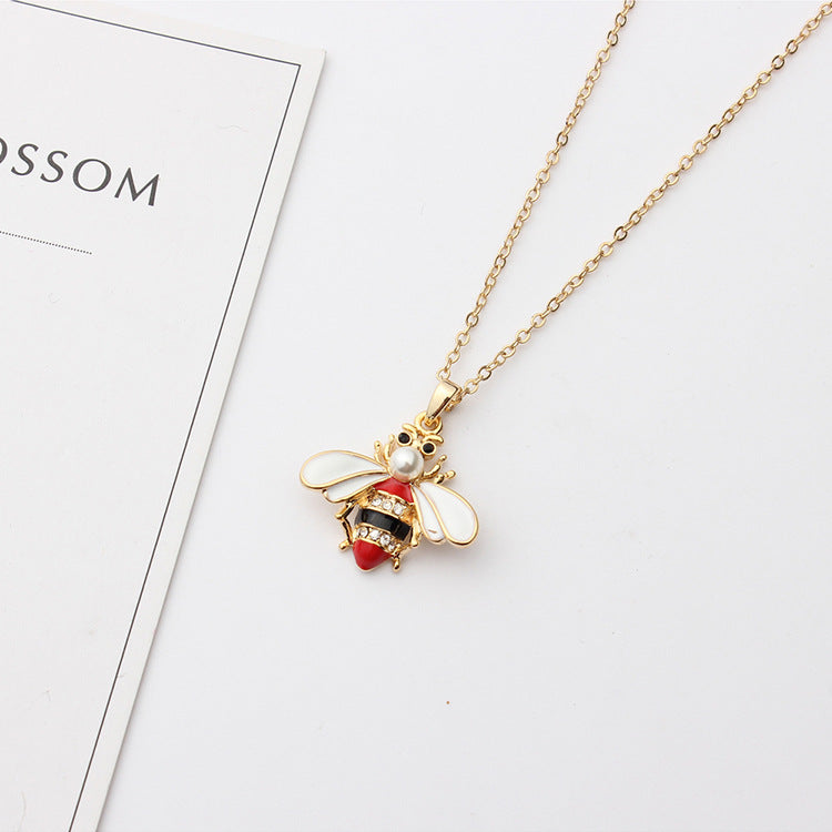 Korean Bee & Pearl Drop Necklace