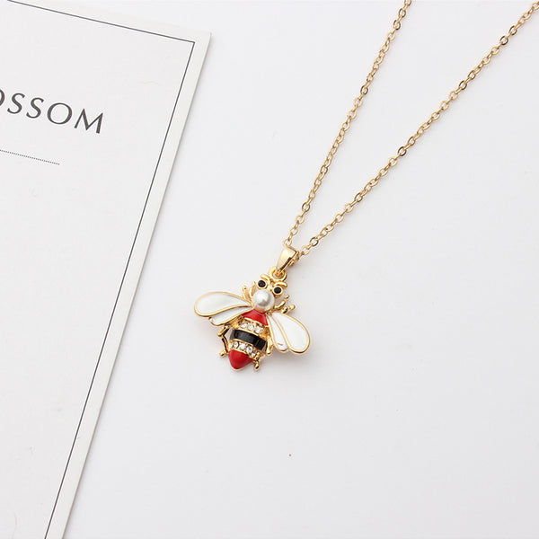 Korean Bee & Pearl Drop Necklace