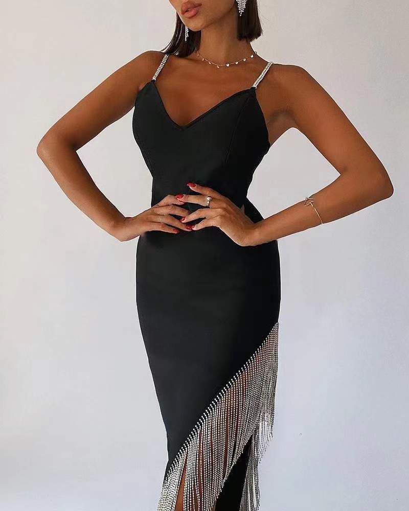 V-Neck Fringe Dress for Women