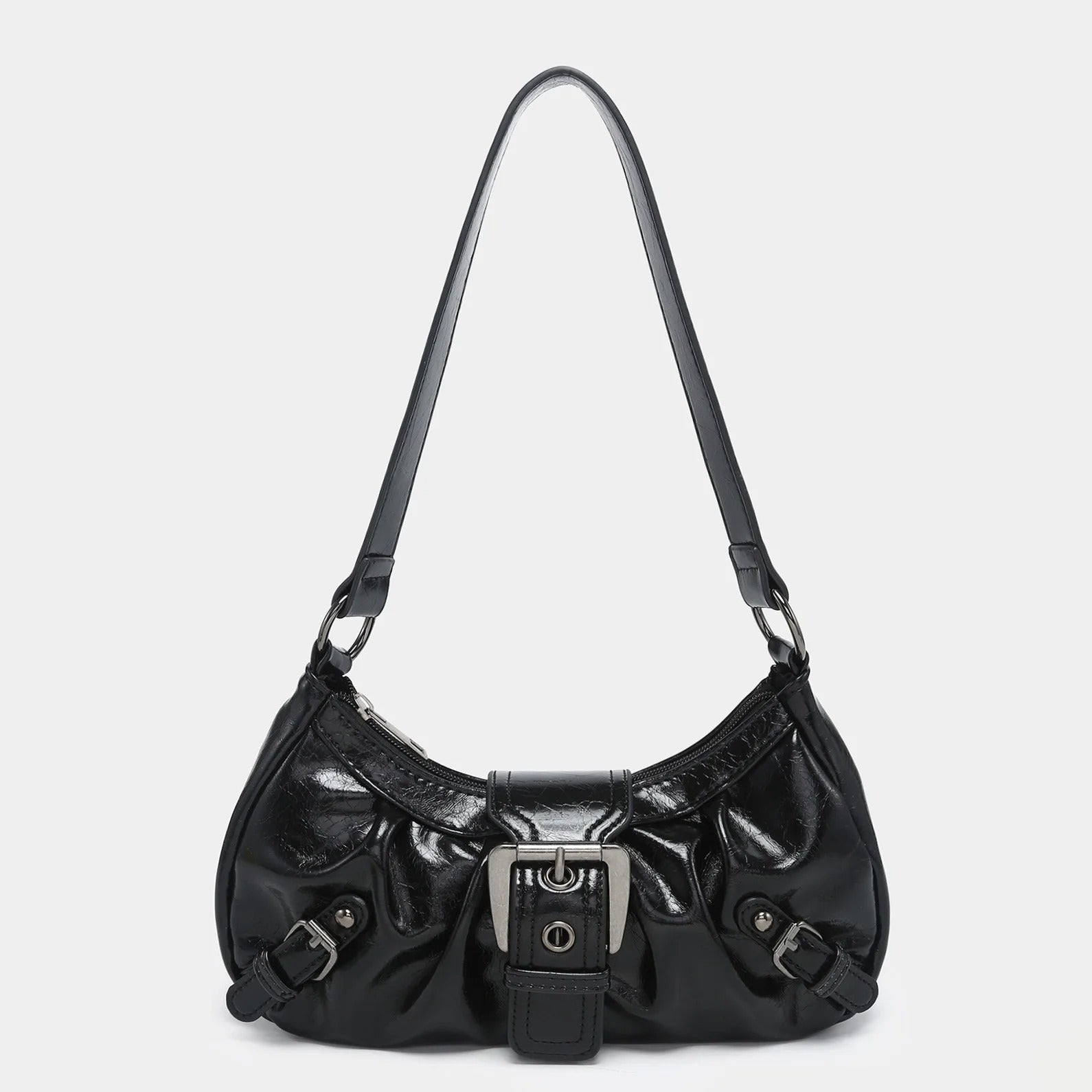 Vintage-Inspired Shoulder Bag with Buckle