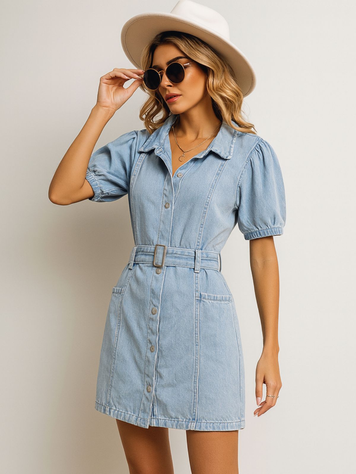 Washed Denim Midi Dress for Women