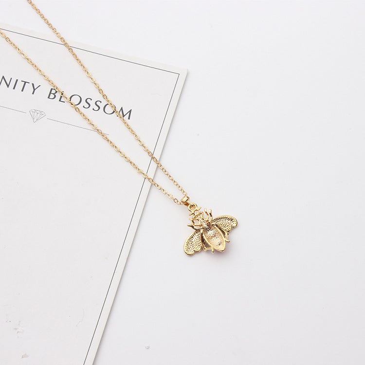 Korean Bee & Pearl Drop Necklace