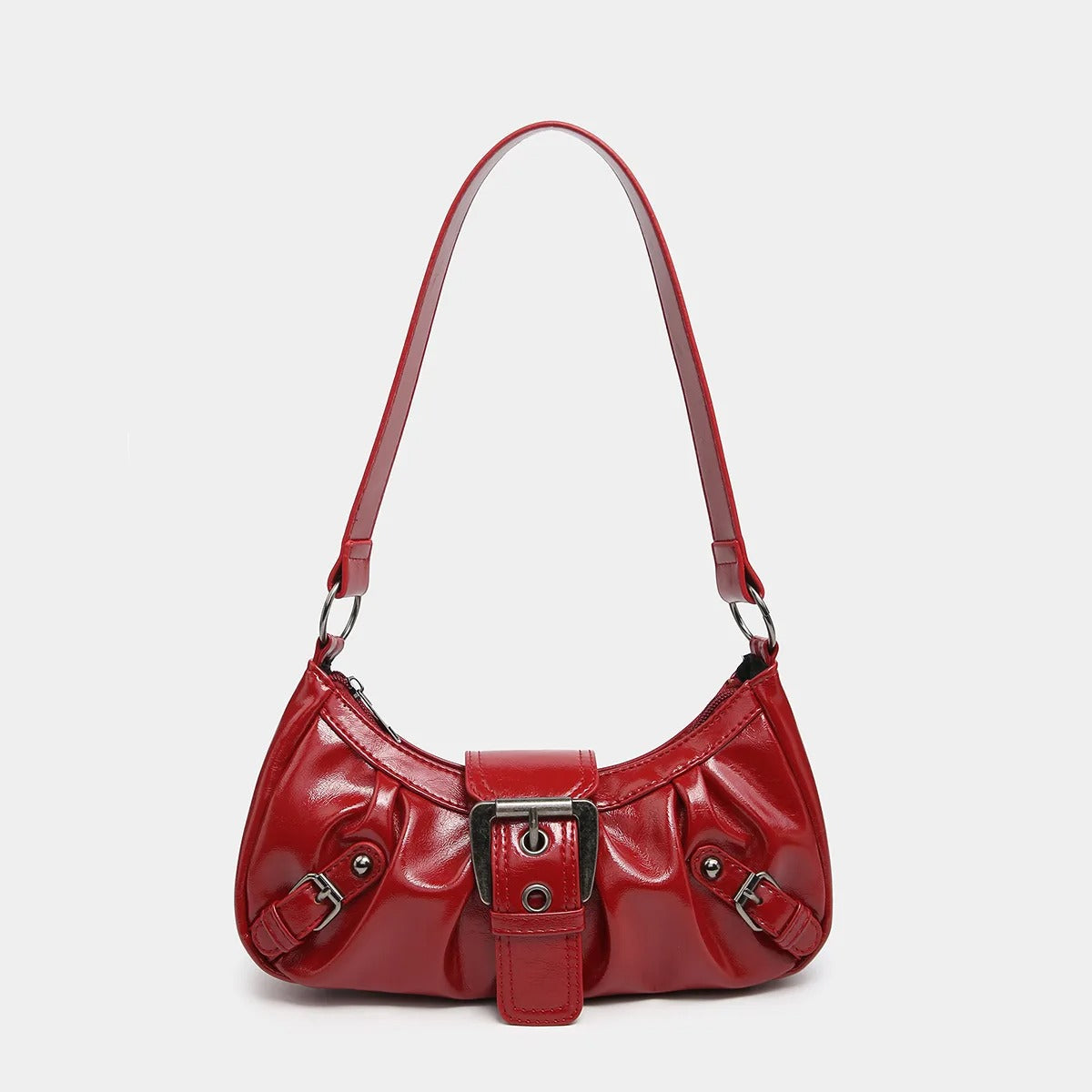 Vintage-Inspired Shoulder Bag with Buckle